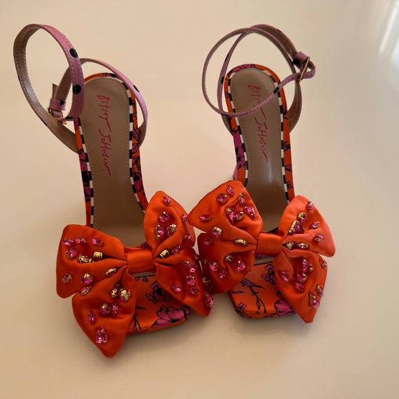 Betsey Johnson Shoes - Betsy Johnson- Orange Loise Sandal- Pink and Orange- Rhinestone- Women’s 7.5